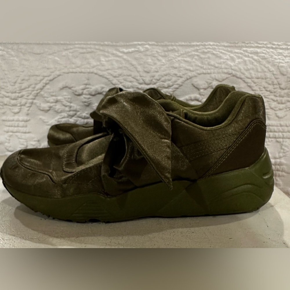 Puma-Fenty by Rihanna Olive Satin Bow Sneakers Women’s Size 7 (gently used)